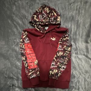 PUMA Men's Pullover Hoodie Burgundy Multicolor Graphic Print Size S
